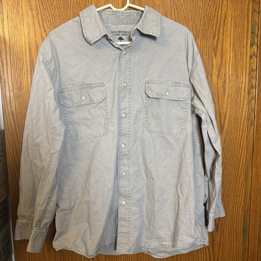Great Northwest XL Button Front‎ Shirt Gray 100% Cotton Casual Utility Workwear